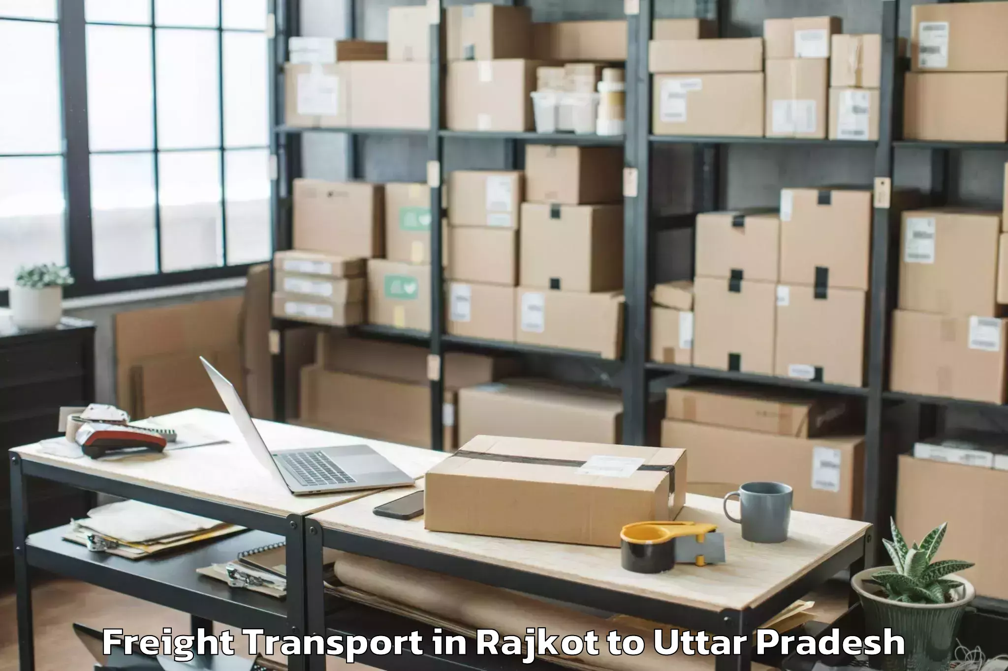 Top Rajkot to Samthar Freight Transport Available